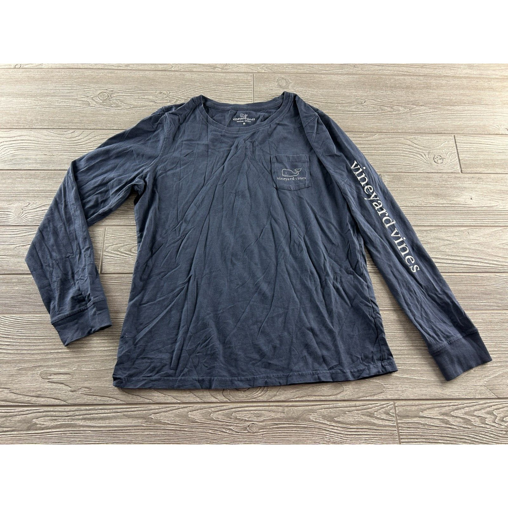 Vineyard Vines Mens Navy Blue Whale Long Sleeve Pocket Tee Size Medium